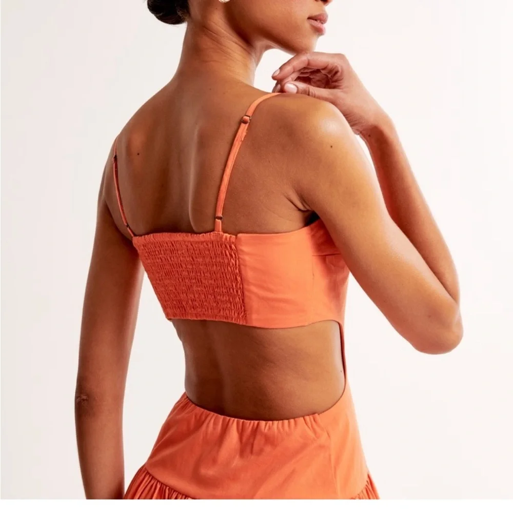 NWT Abercrombie & Fitch Dipped Drop Waist Cutout Maxi Dress - Picture 14 of 16